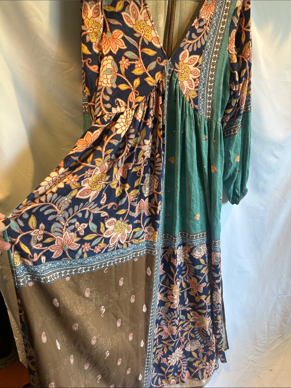 O'Neill Patchwork Floral Maxi Dress in Teal, Navy & Brown - Picture 7 of 12